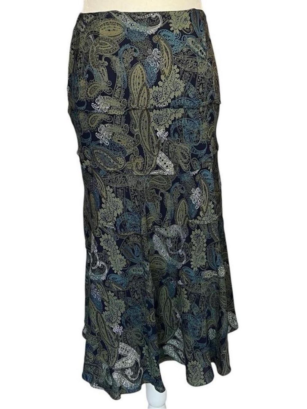 Jones New York Silk Paisley Skirt Blue Green 12
